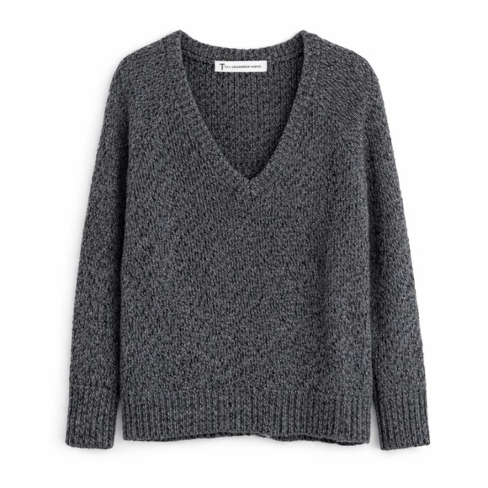 T by Alexander Wang Chunky Knit V-Neck Sweater – Gray – Size XS